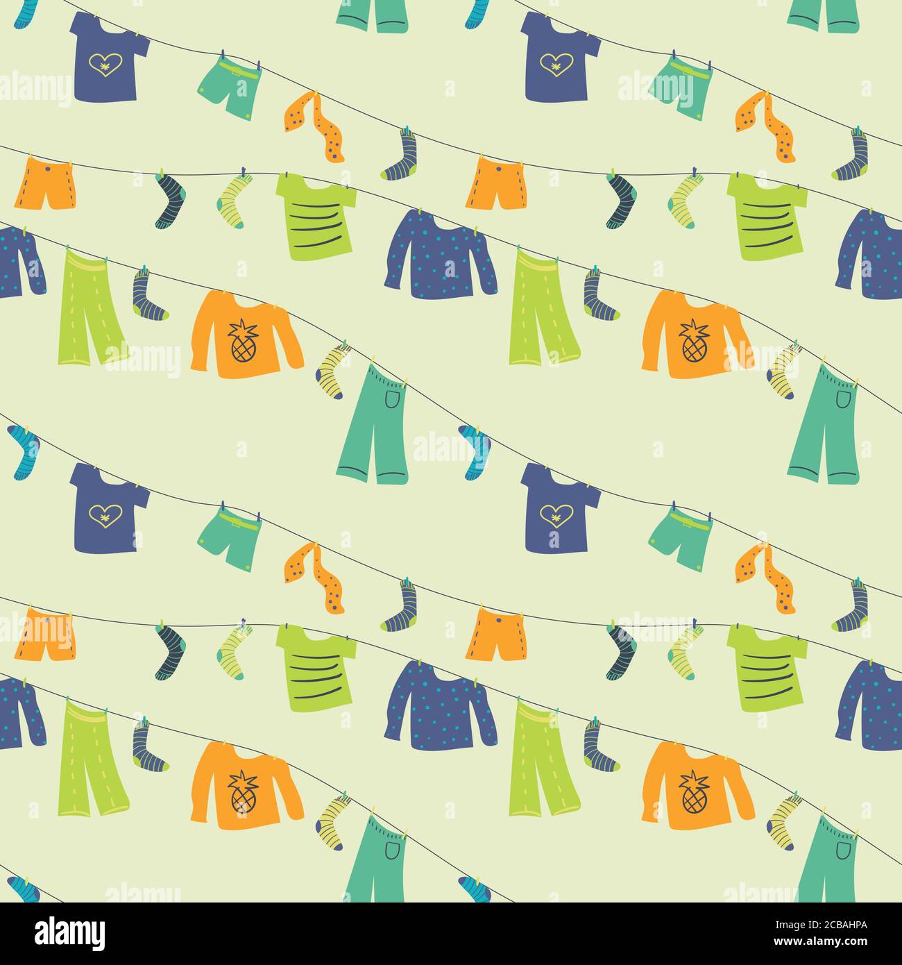 air drying clothes seamless vector pattern Stock Vector