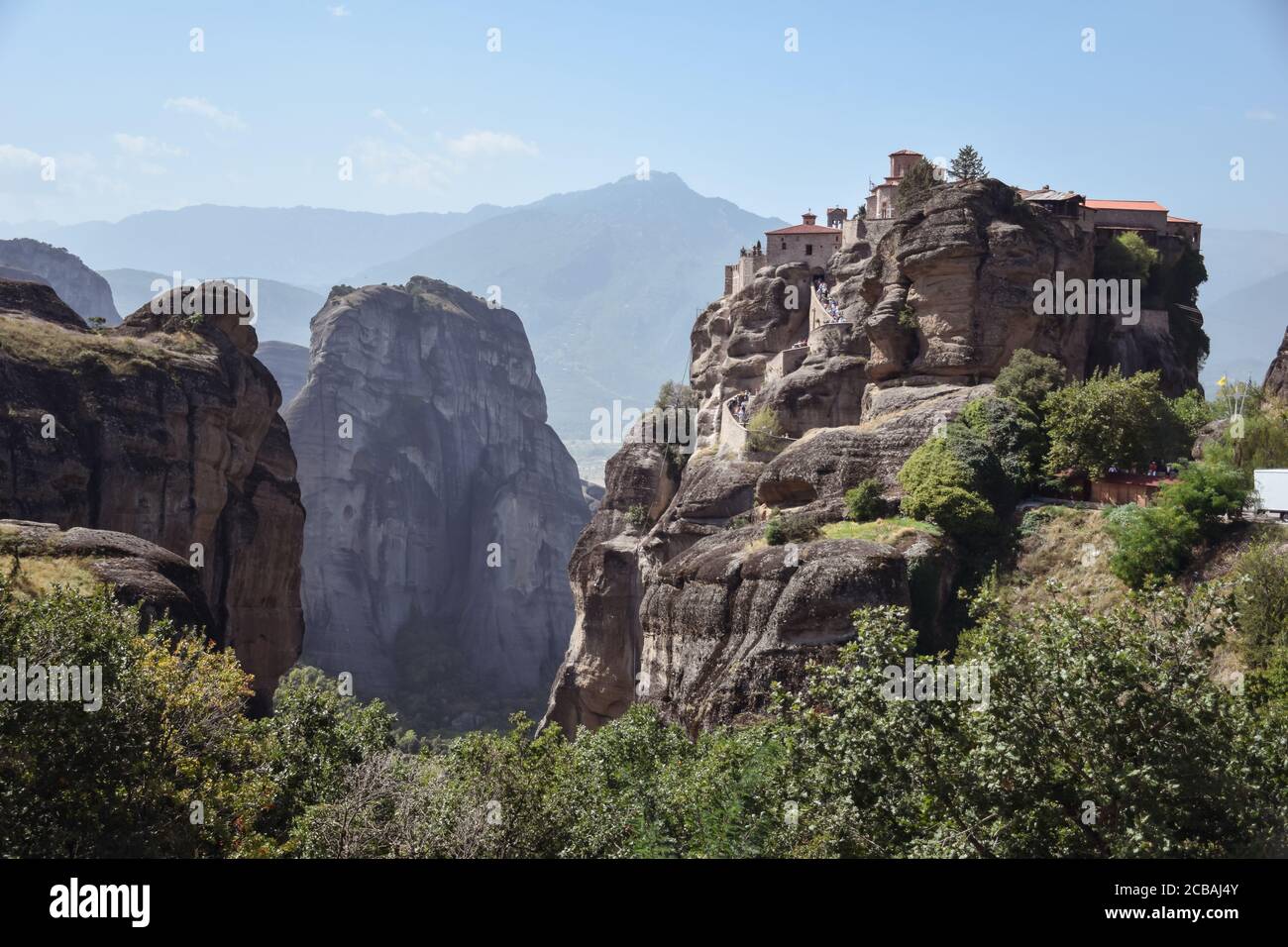 dramatic landscape of Meteora monasteries built on vertical rock ...