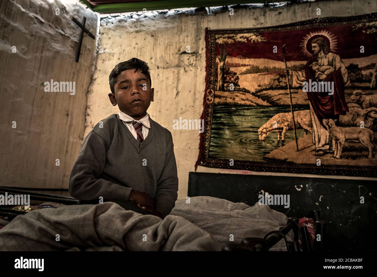 Orphans in an Christian orphanage with school in the largest Christian quarter Youhanabad, Lahore, Punjab, Pakistan. Stock Photo