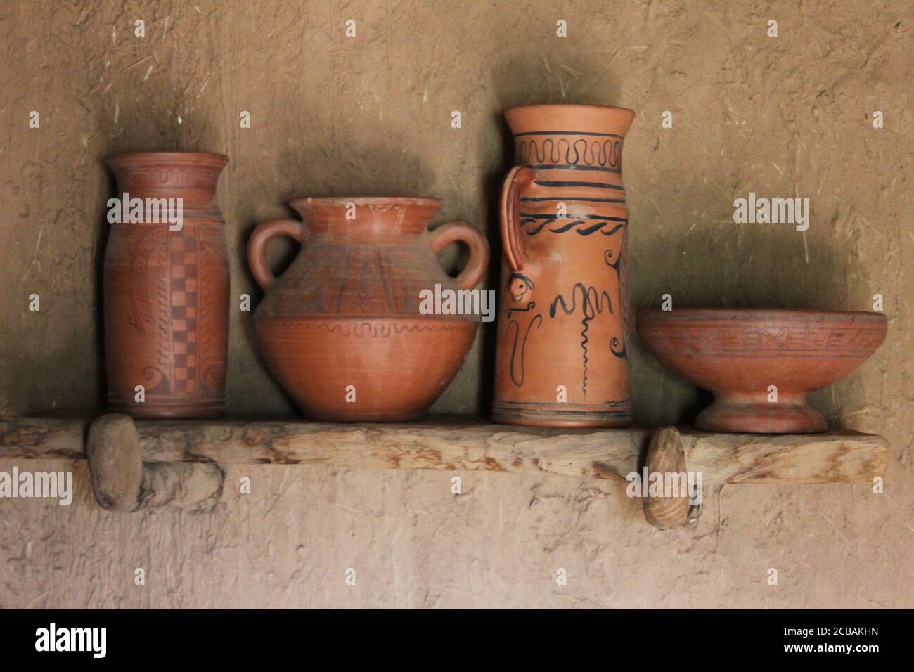 Ancient ceramic vessels from the Celtic period, found in Numancia (Soria). Stock Photo
