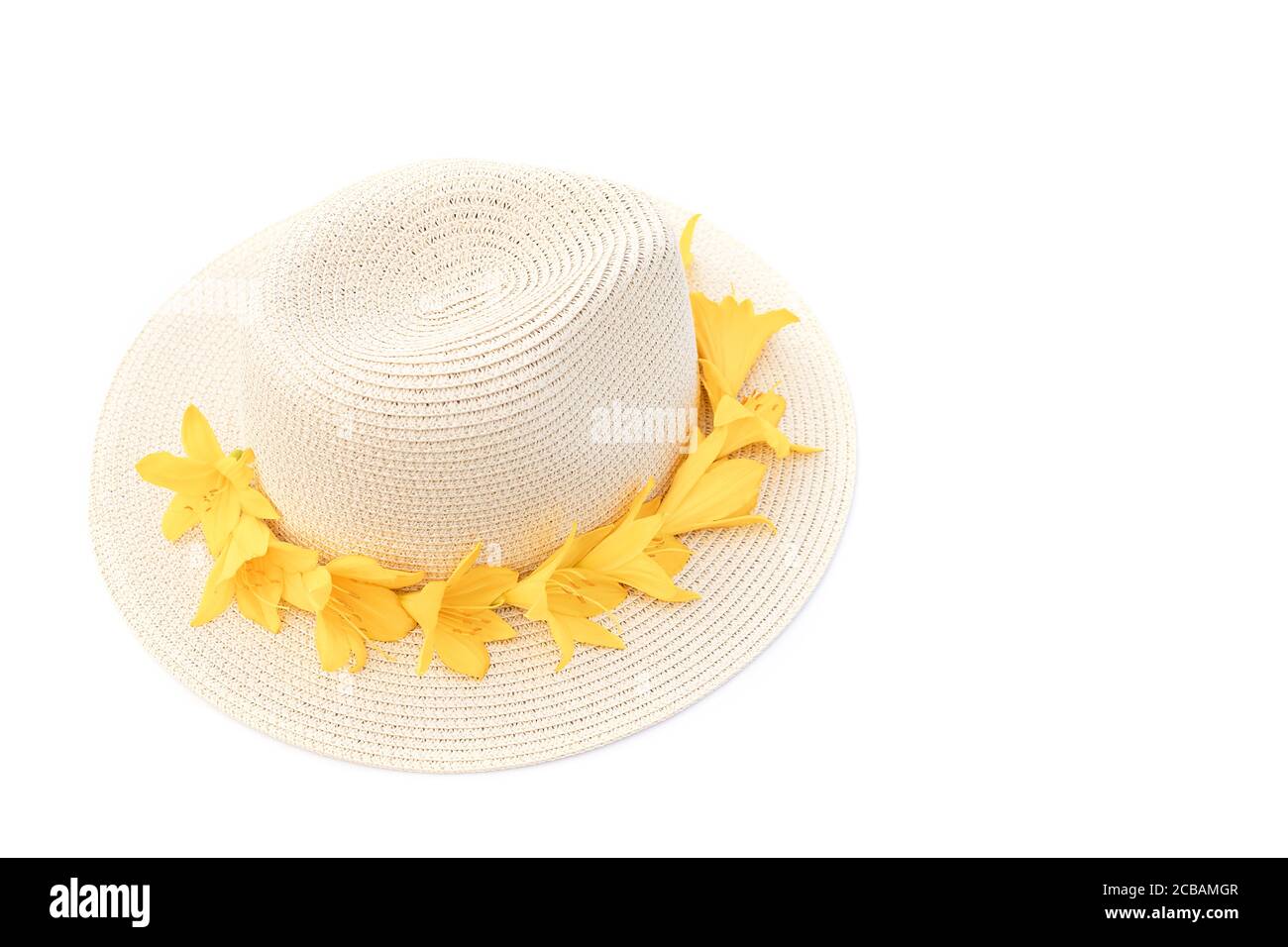 Vintage style straw hat mushroom shape & white flowers