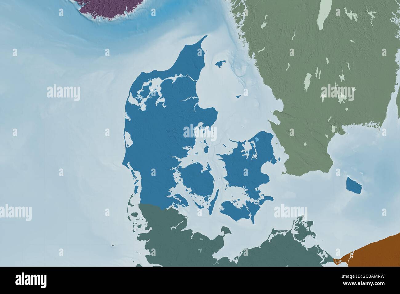 Extended area of Denmark. Colored elevation map. 3D rendering Stock Photo Alamy