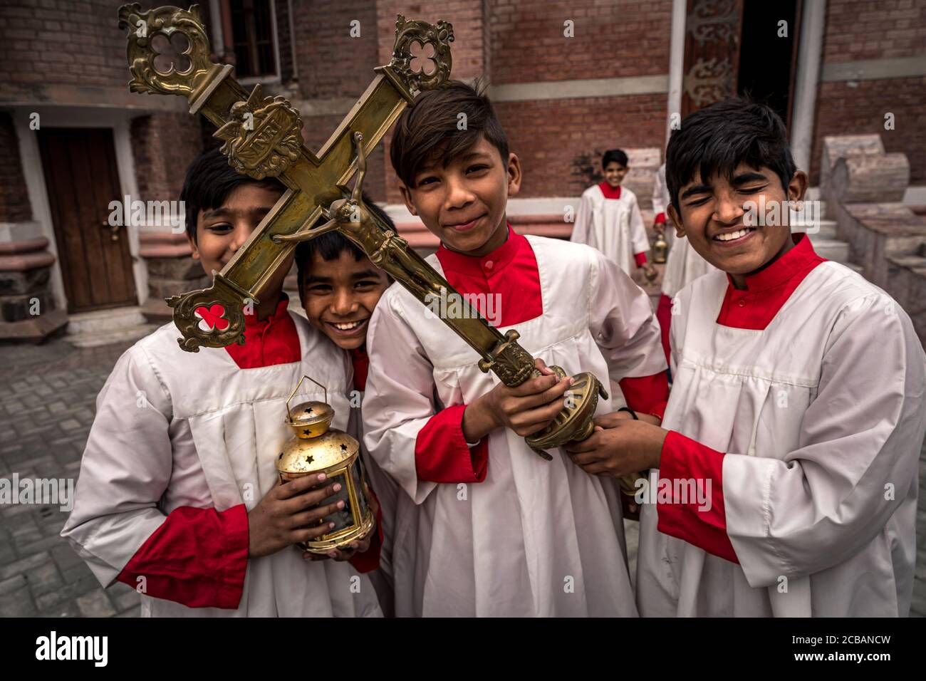 Mess diners, prepare for the Sunday service in the Sacred Heart Cathedral in Lahore in Pakistan. In 2015, the parish was attacked in the cathedral during a bomb attack where numerous victims were reported. Stock Photo