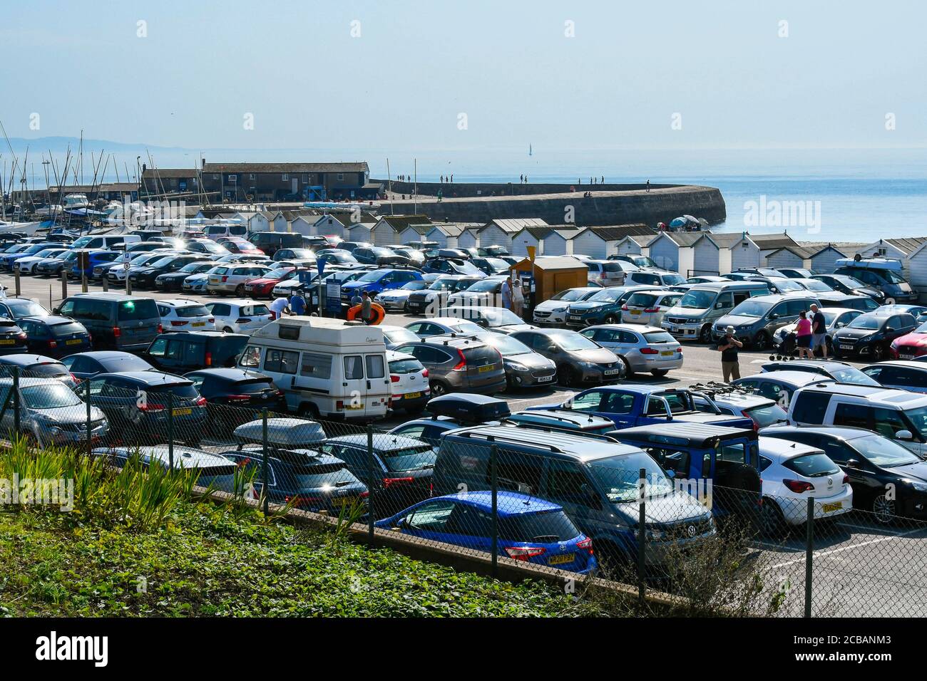 Lyme Regis, Dorset, UK. 12th August 2020. UK Weather. The beach car