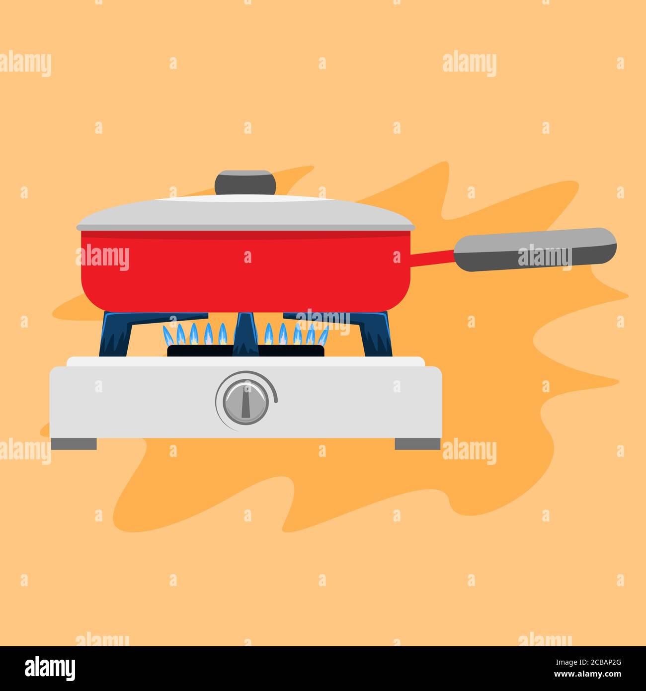 Cooking pan on gas stove. Flat and solid color vector illustration Stock Vector Image & Art Alamy