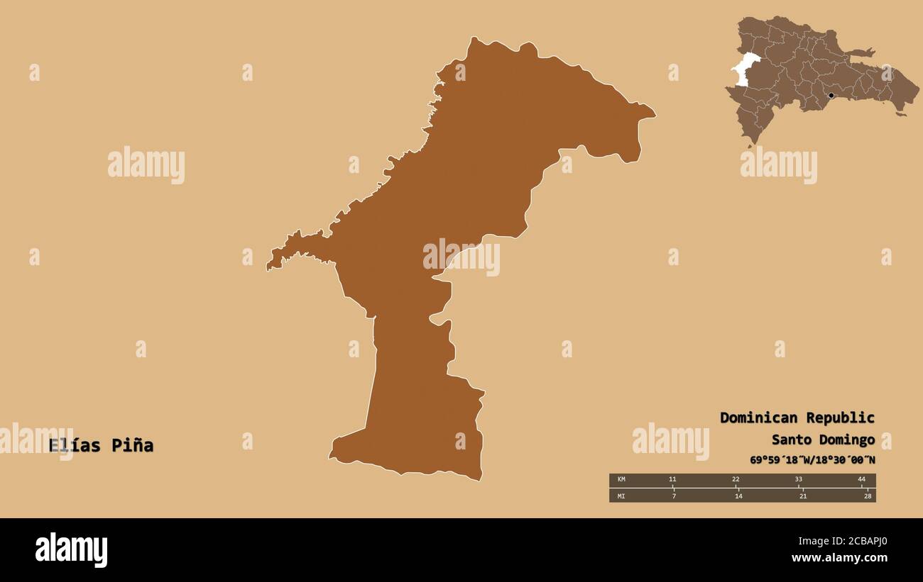 Shape of Elías Piña, province of Dominican Republic, with its capital ...