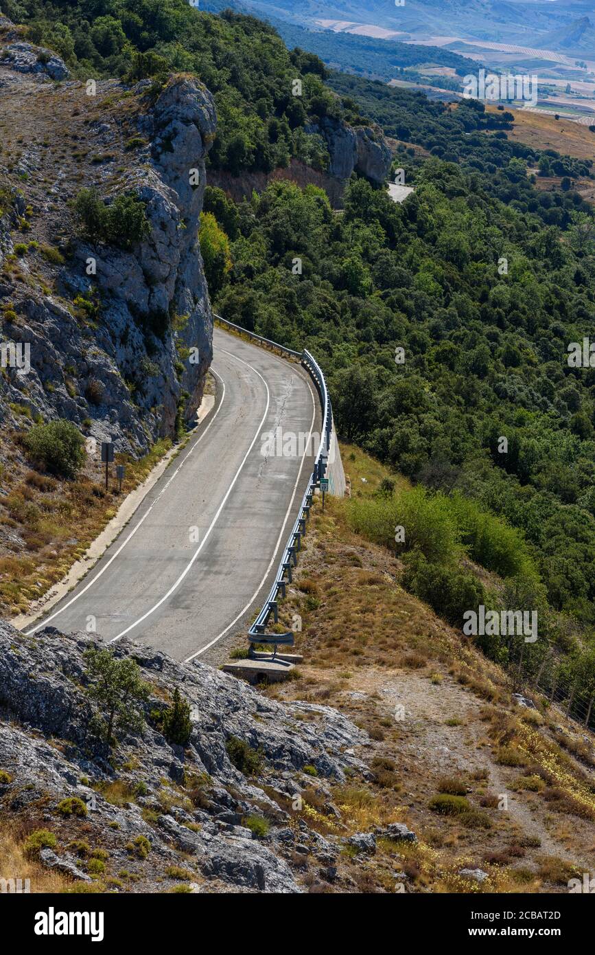 High angle view of mountain road. La Bureba, Burgos, Spain Stock Photo
