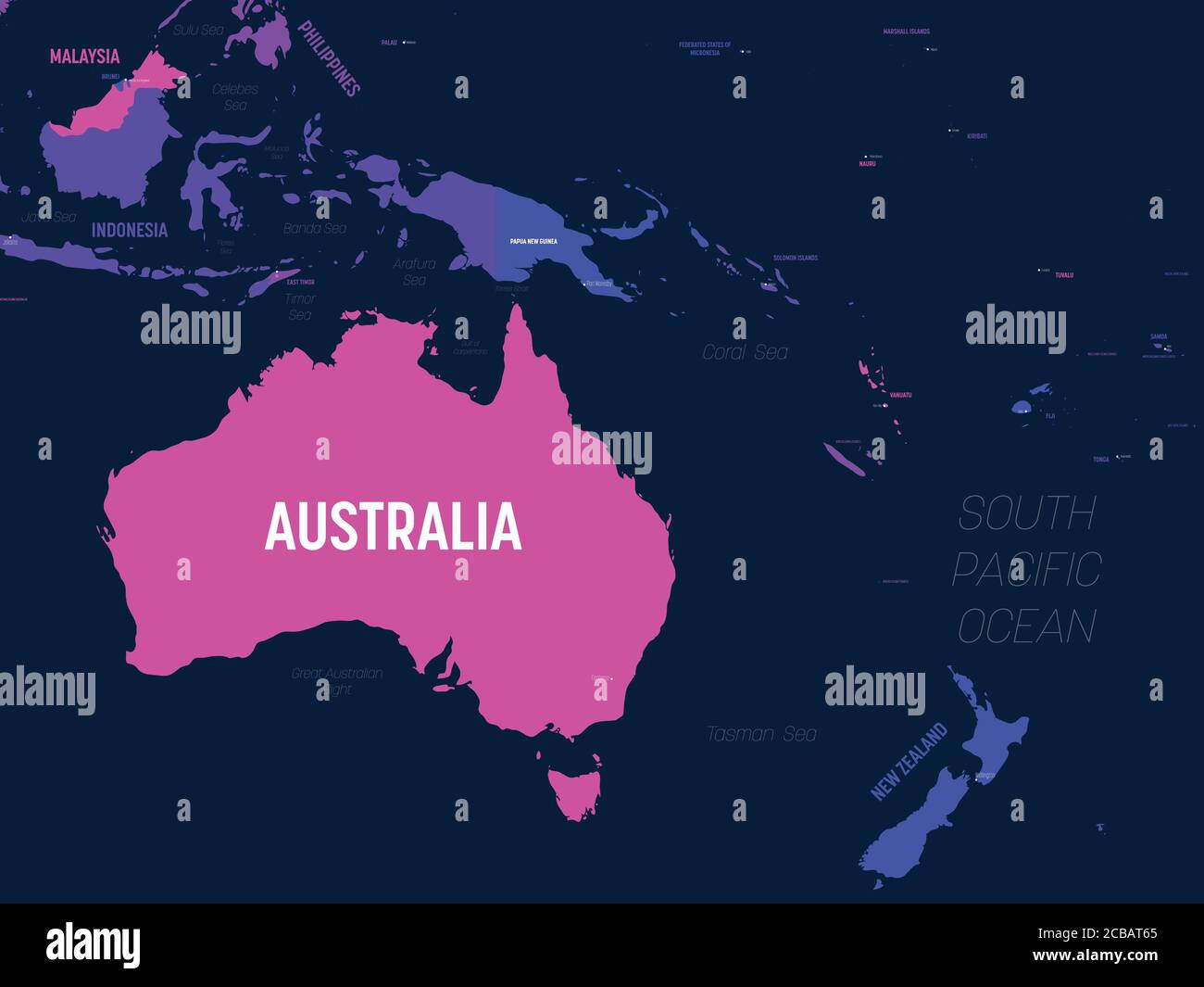 Australia and Oceania map. High detailed political map of australian
