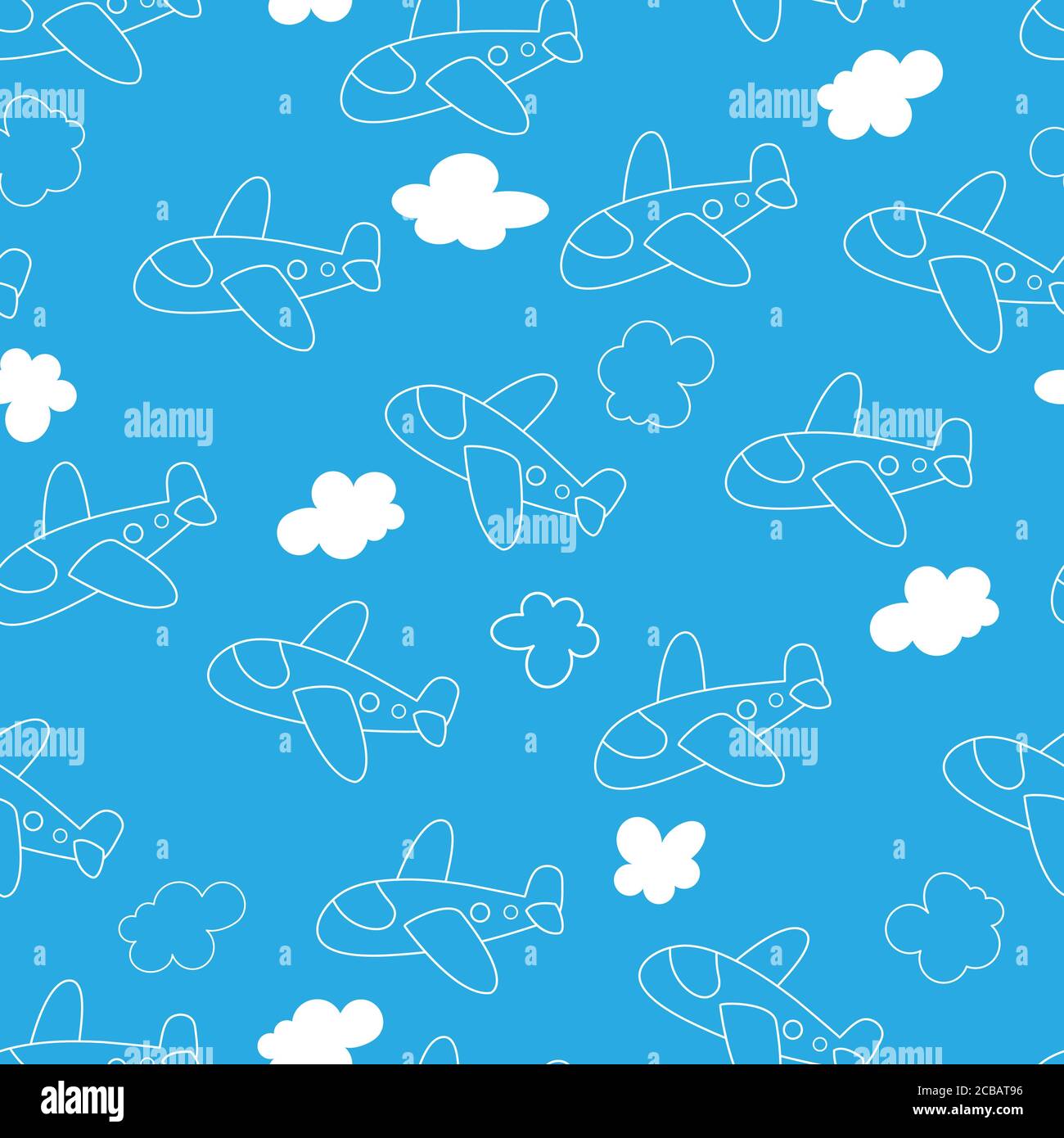 Vector seamless pattern with cartoon planes and clouds for texture, textiles and simple backgrounds. Stock Vector