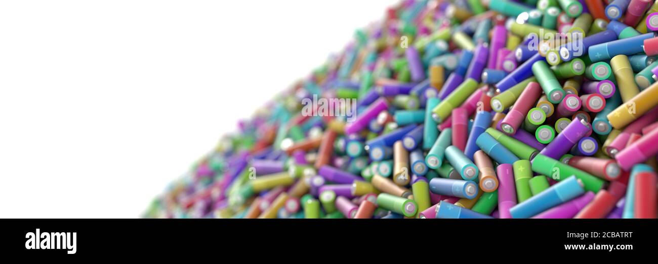 Infinite alkaline batteries on a plane, original 3d rendering Stock