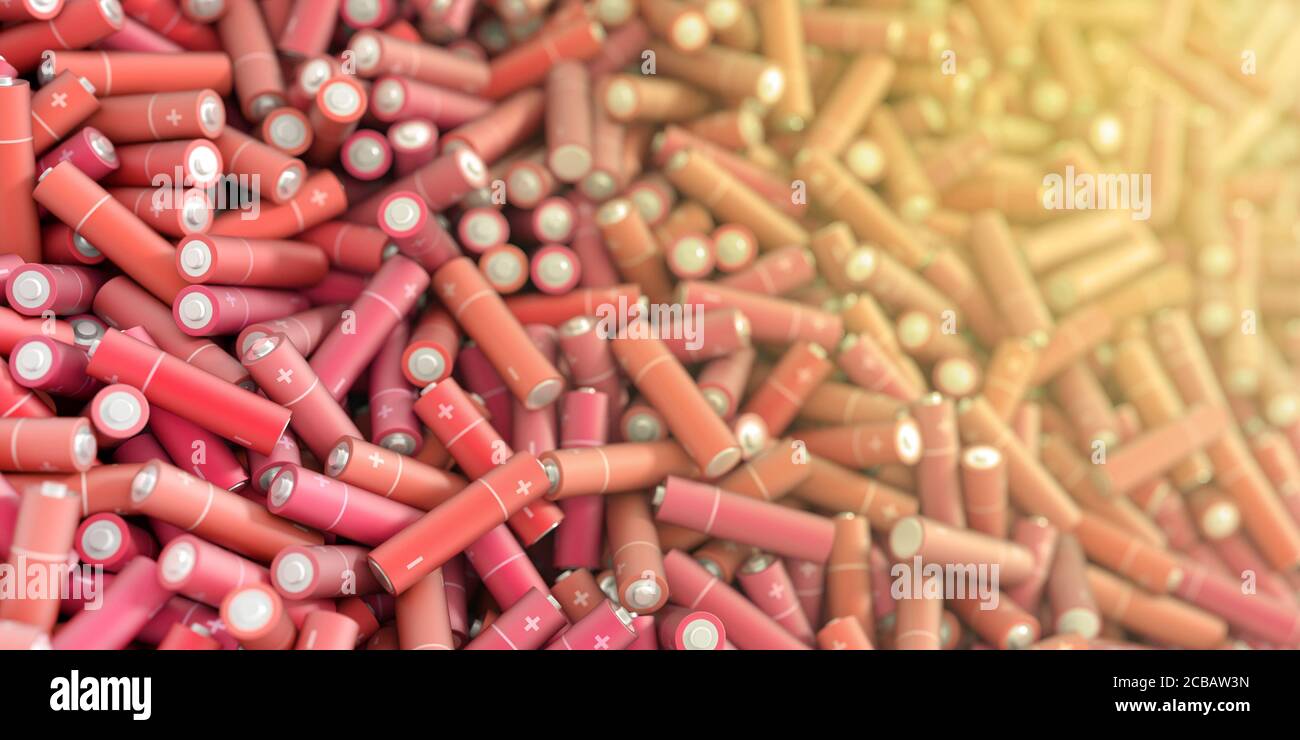 Infinite alkaline batteries on a plane, original 3d rendering Stock