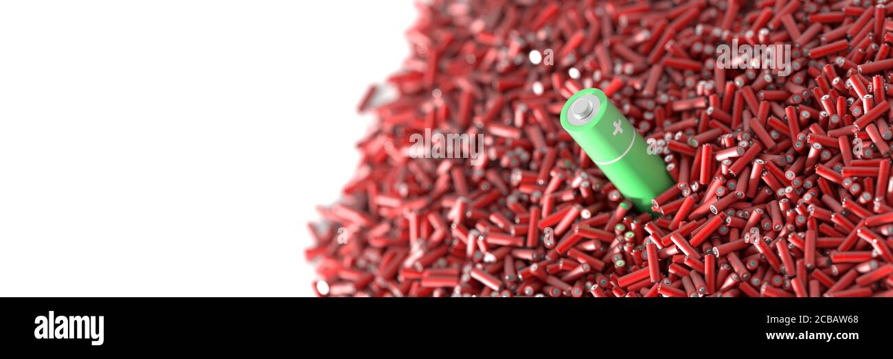 Infinite alkaline batteries on a plane, original 3d rendering Stock