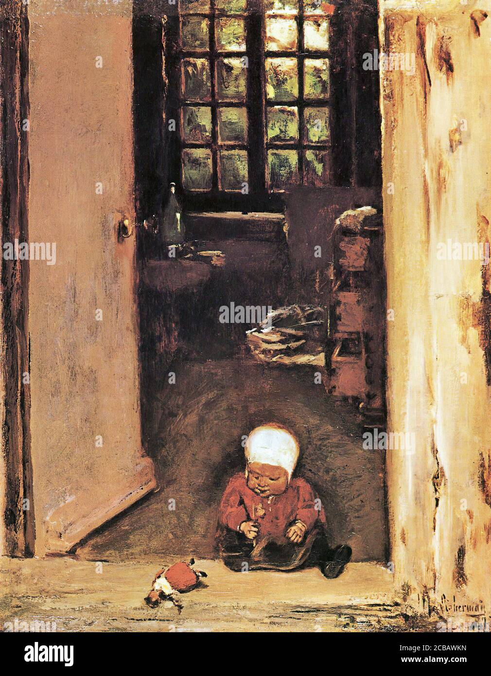 Max Liebermann Spielendes Kind In Der Haustr Jpg Rfwhyk Stock Photo Alamy