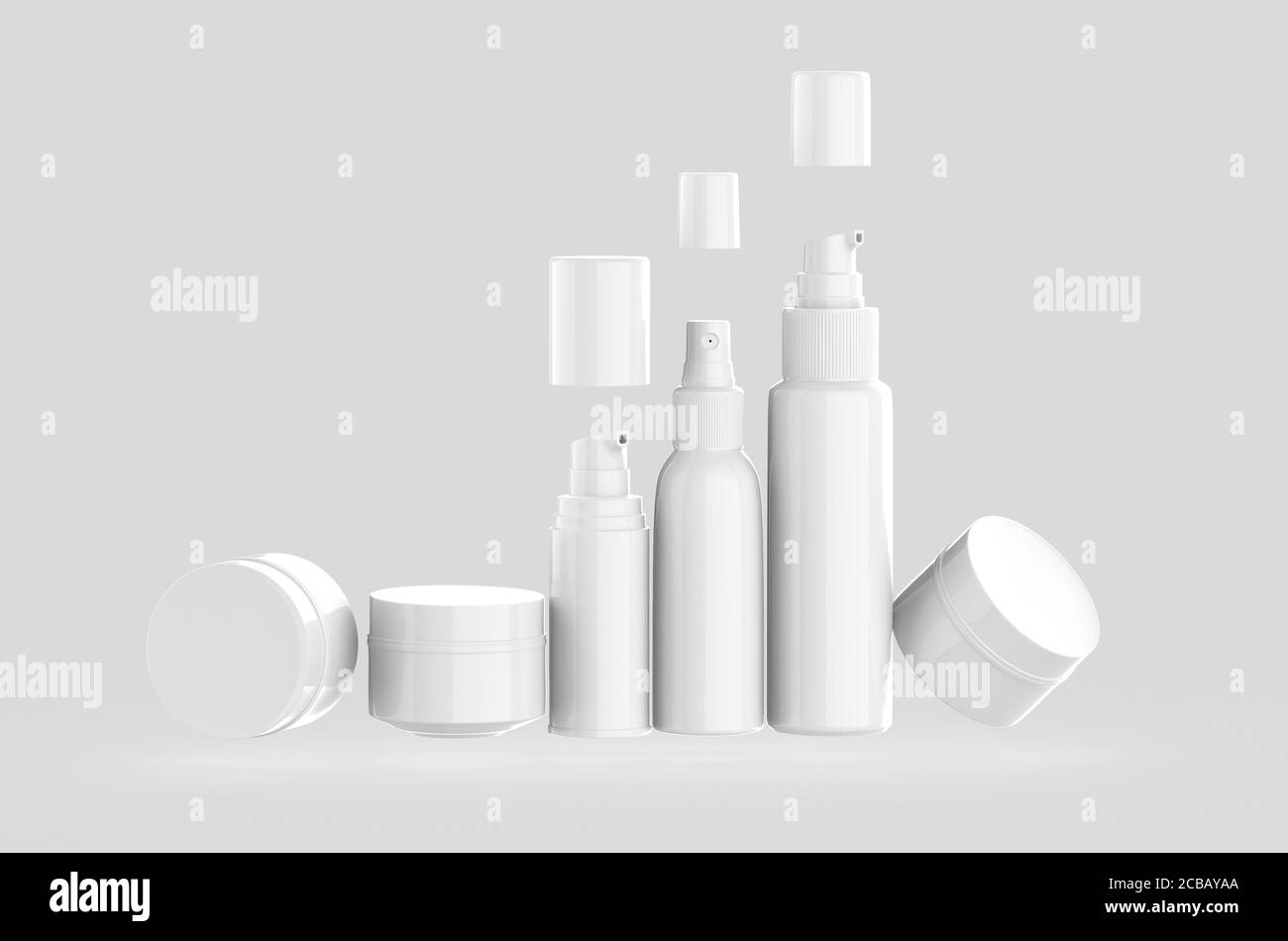 White bottle 3D rendering cosmetic set illustration isolated Stock ...