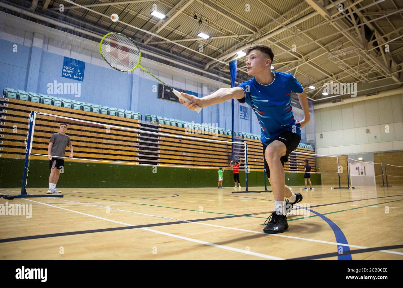 EDITORIAL USE ONLY Badminton player, Dylan Saunders (aged 15) from  Winchester enjoys getting back on court during an Indoor Sports Collective  Day organised by Badminton England, which aims to highlight the importance