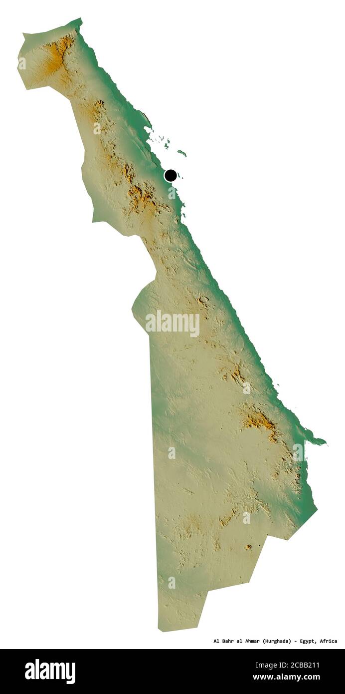 Shape of Al Bahr al Ahmar, governorate of Egypt, with its capital isolated on white background. Topographic relief map. 3D rendering Stock Photo