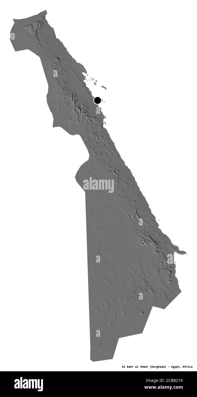 Shape of Al Bahr al Ahmar, governorate of Egypt, with its capital isolated on white background. Bilevel elevation map. 3D rendering Stock Photo