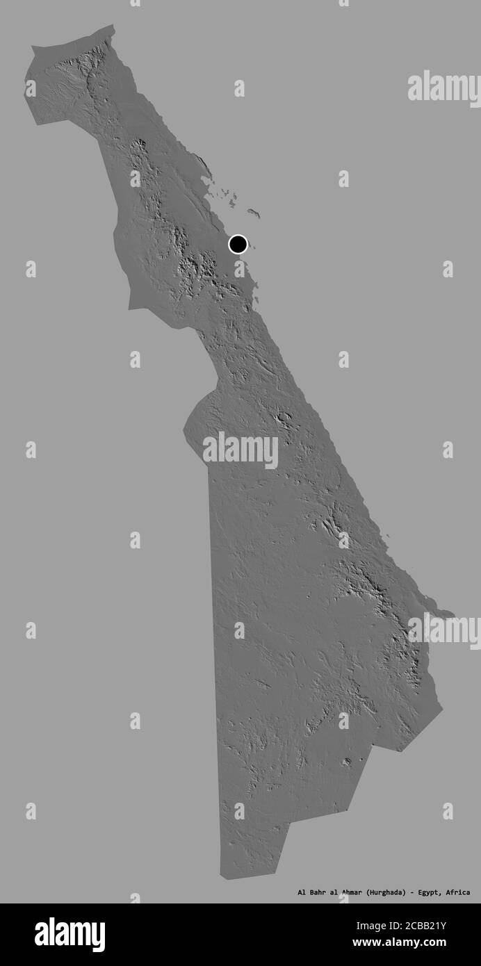 Shape of Al Bahr al Ahmar, governorate of Egypt, with its capital isolated on a solid color background. Bilevel elevation map. 3D rendering Stock Photo