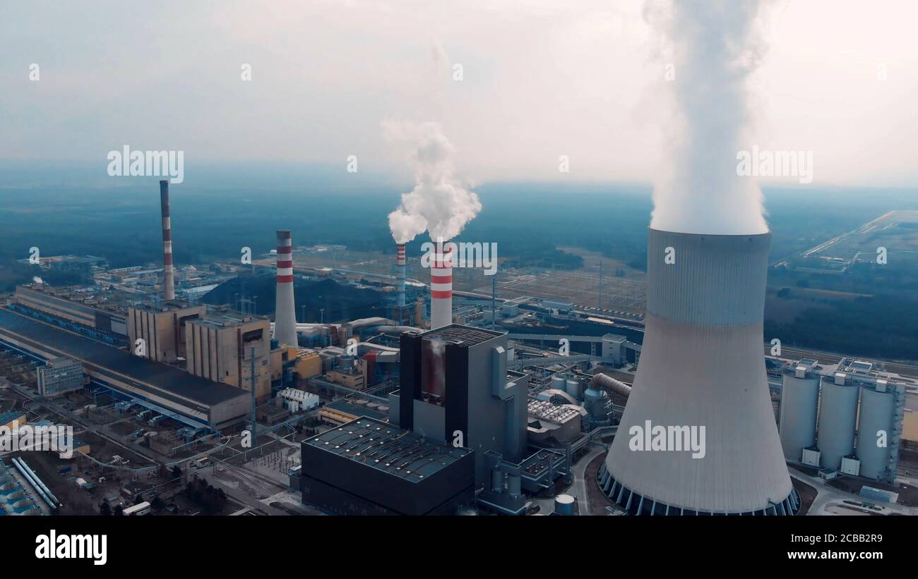Aerial Establishing Shot Of The Kozienice Power Factory In Poland - Swierze Gorne. High quality photo Stock Photo