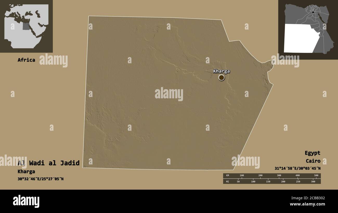 Wadi Of Egypt Map Shape Of Al Wadi Al Jadid, Governorate Of Egypt, And Its Capital. Distance  Scale, Previews And Labels. Colored Elevation Map. 3D Rendering Stock Photo  - Alamy