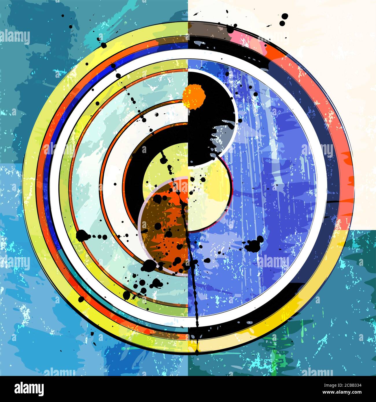abstract geometric background, with circles, paint strokes and splashes Stock Vector