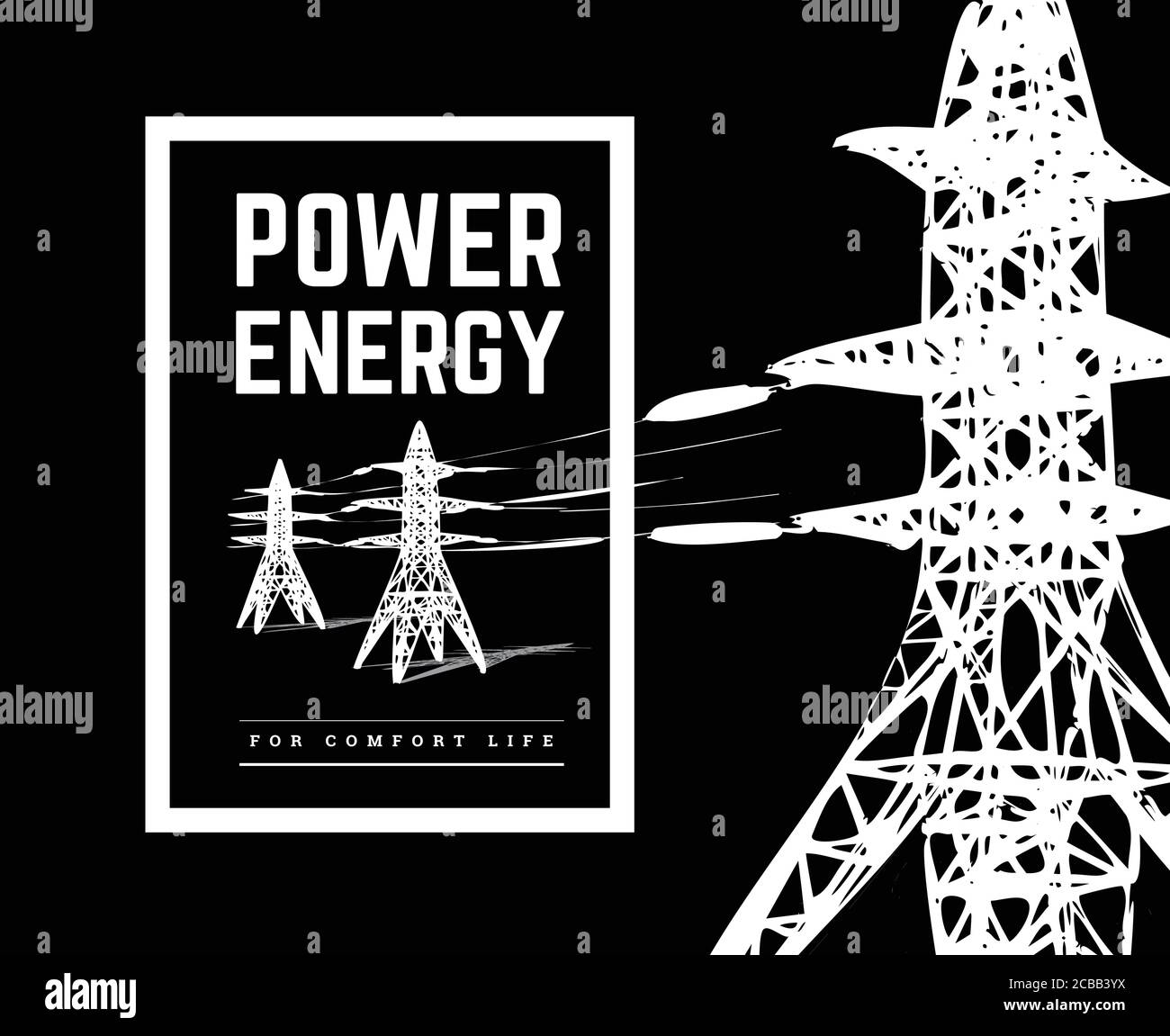 Power lines silhouette vector illustration isolated on white Stock