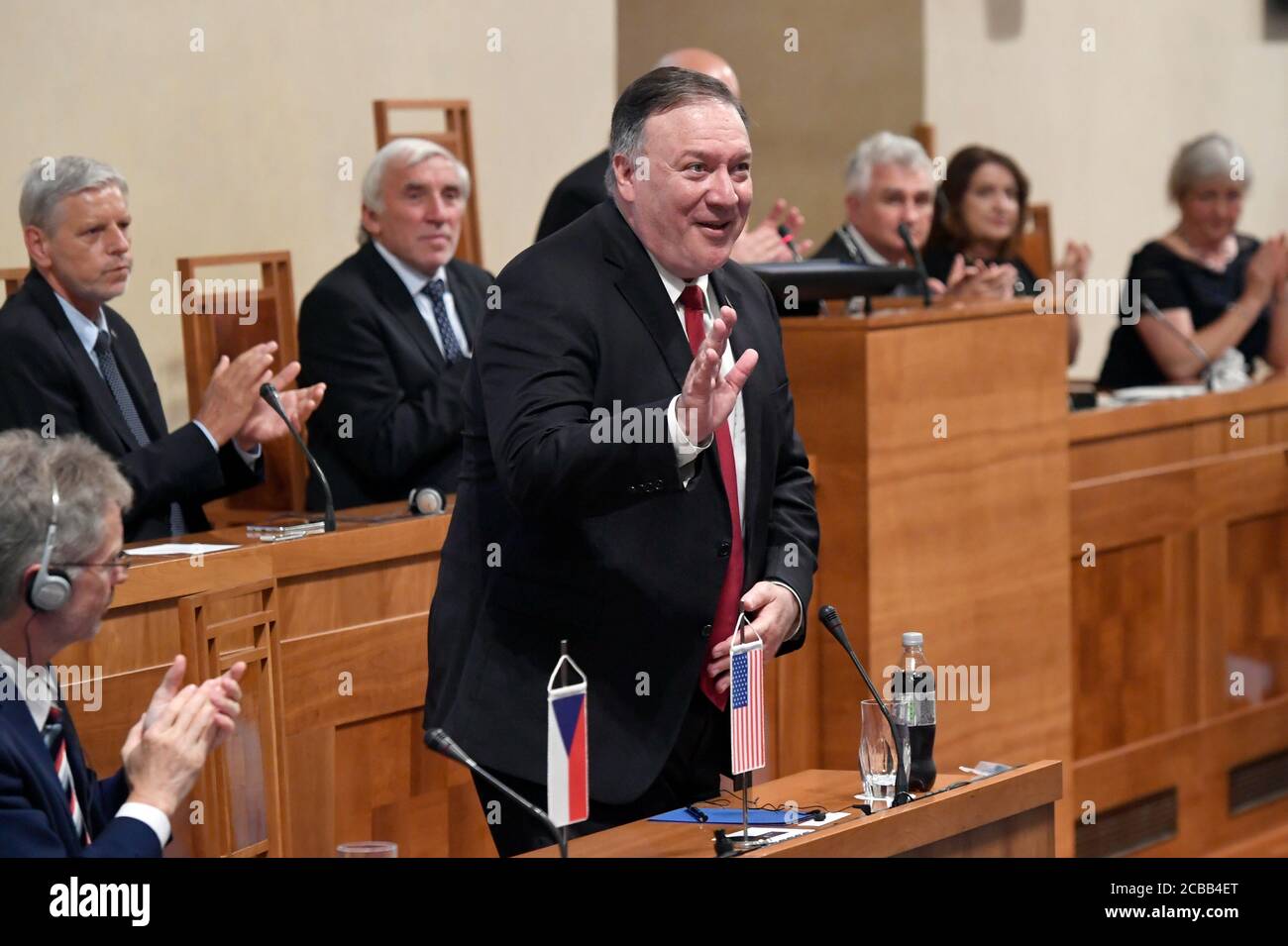 Prague, Czech Republic. 12th Aug, 2020. U.S. Secretary of State Mike Pompeo is seen in Czech Senate in Prague, Czech Republic, on August 12, 2020. Pompeo criticised Russia for trying to undermine sovereignty of European countries, including Czechia, by disinformation, in his speech in Senate. Credit: Michal Kamaryt/CTK Photo/Alamy Live News Stock Photo