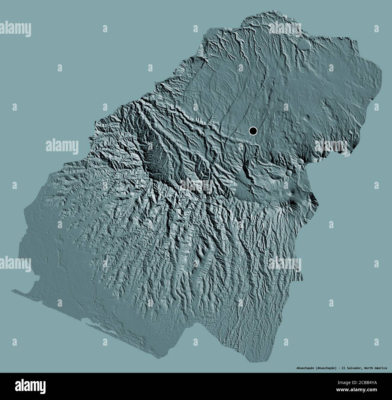Shape of Ahuachapán, department of El Salvador, with its capital ...