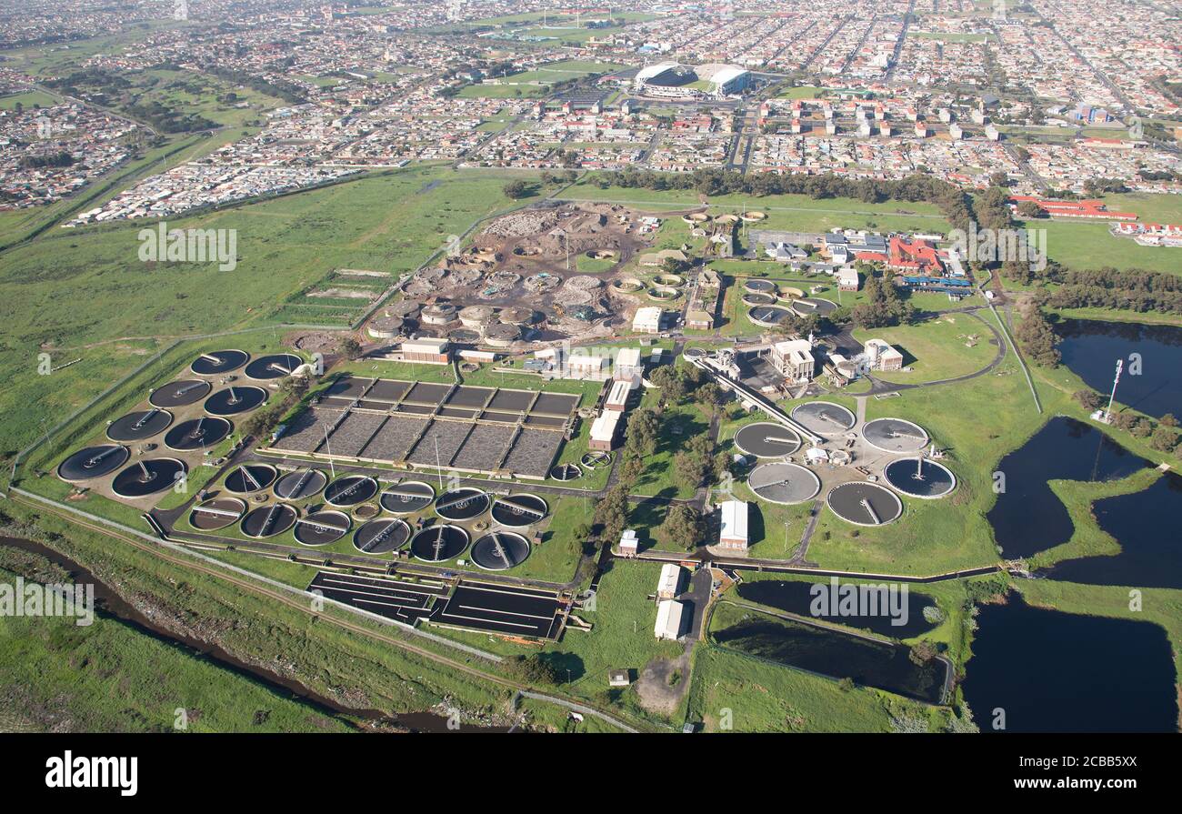 Cape Town, Western Cape / South Africa - 06/30/2020: Aerial photo of Athlone Sewerage Works Stock Photo