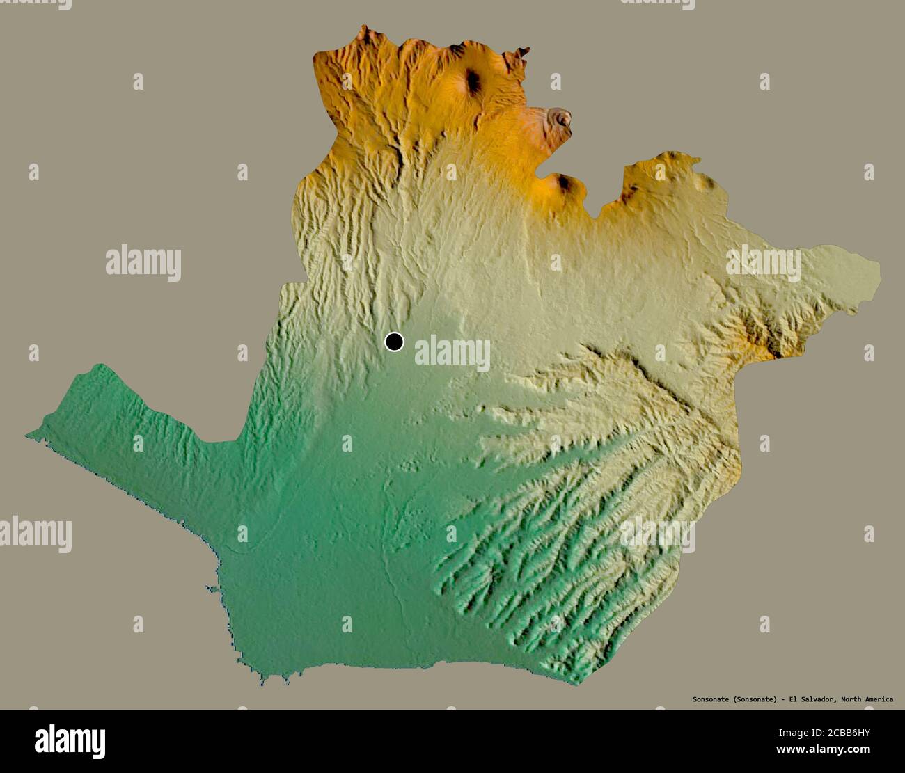 Shape of Sonsonate, department of El Salvador, with its capital