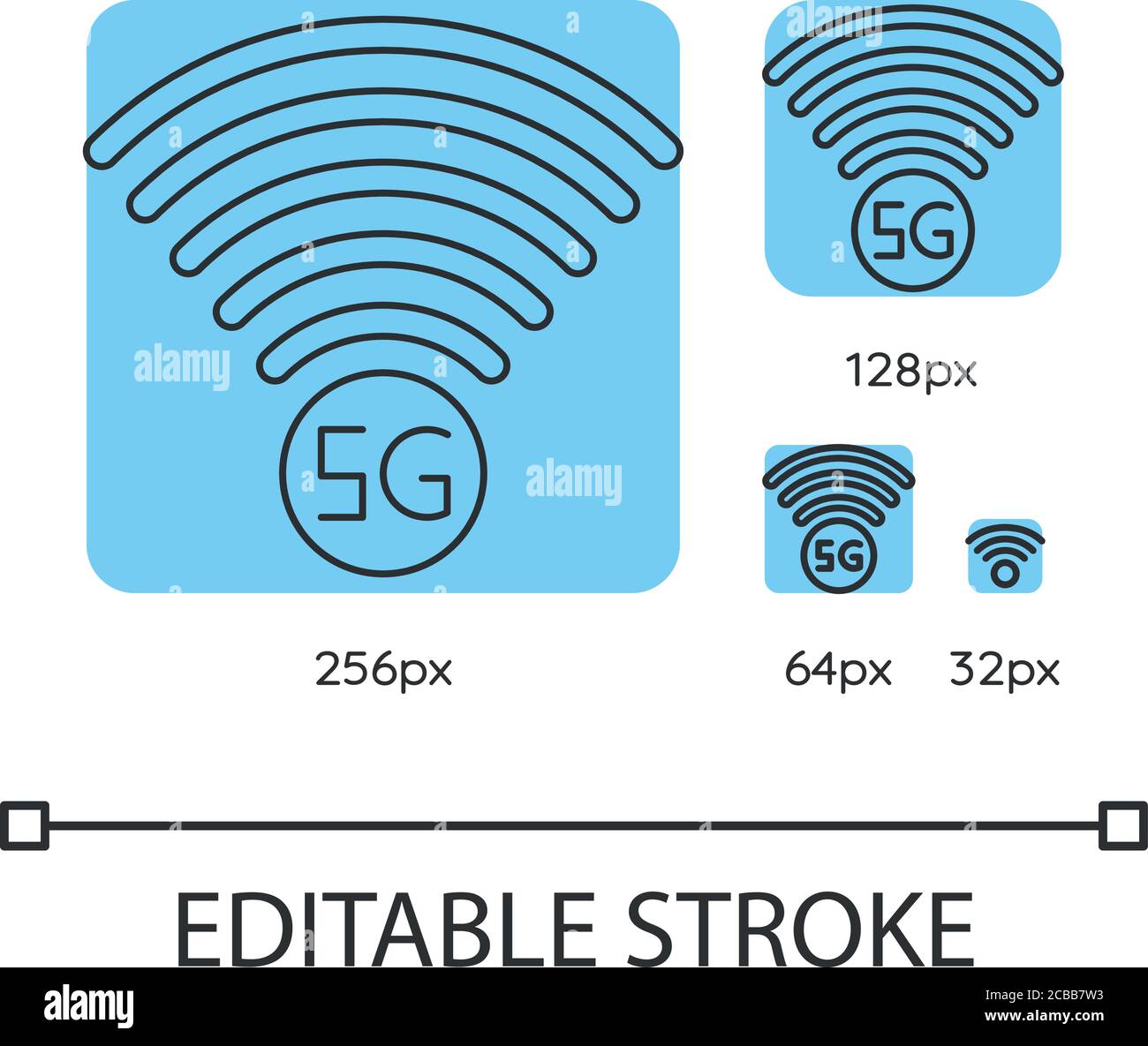 5G signal indicator blue linear icons set. Internet connection quality ...