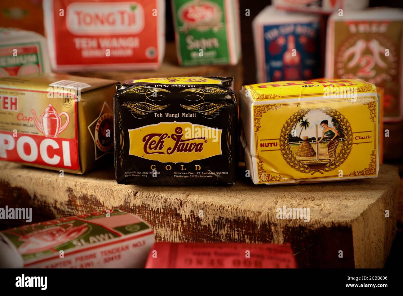 Teas from various local brands on display; focus is made to Teh Jawa from  Pekalongan, Central Java Stock Photo - Alamy