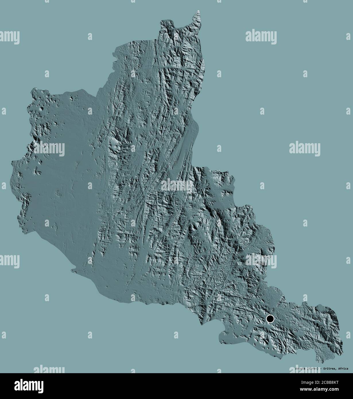 Shape of Anseba, region of Eritrea, with its capital isolated on a ...