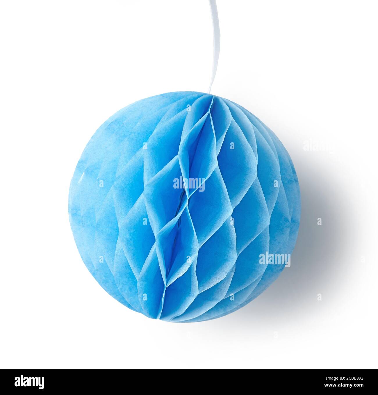 blue tissue pompom decor isolated on white background Stock Photo
