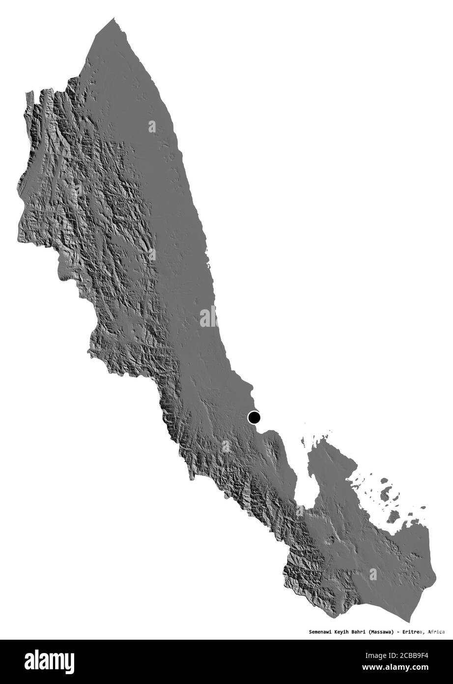 Shape of Semenawi Keyih Bahri, region of Eritrea, with its capital isolated on white background. Bilevel elevation map. 3D rendering Stock Photo