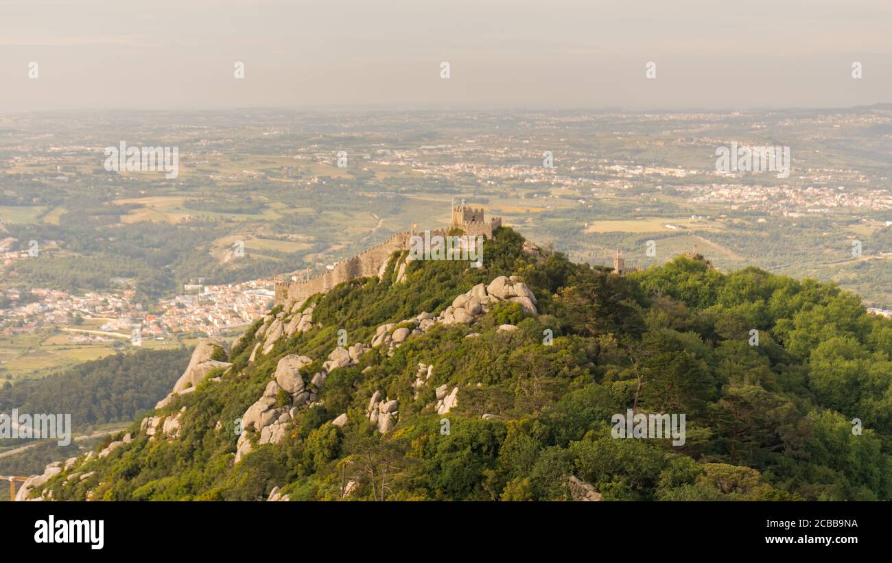 A short walking distance away from the Pena Palace is the Castle of the Moors (Castelo dos Mouros), a medieval hilltop castle located in Sintra, Portu Stock Photo