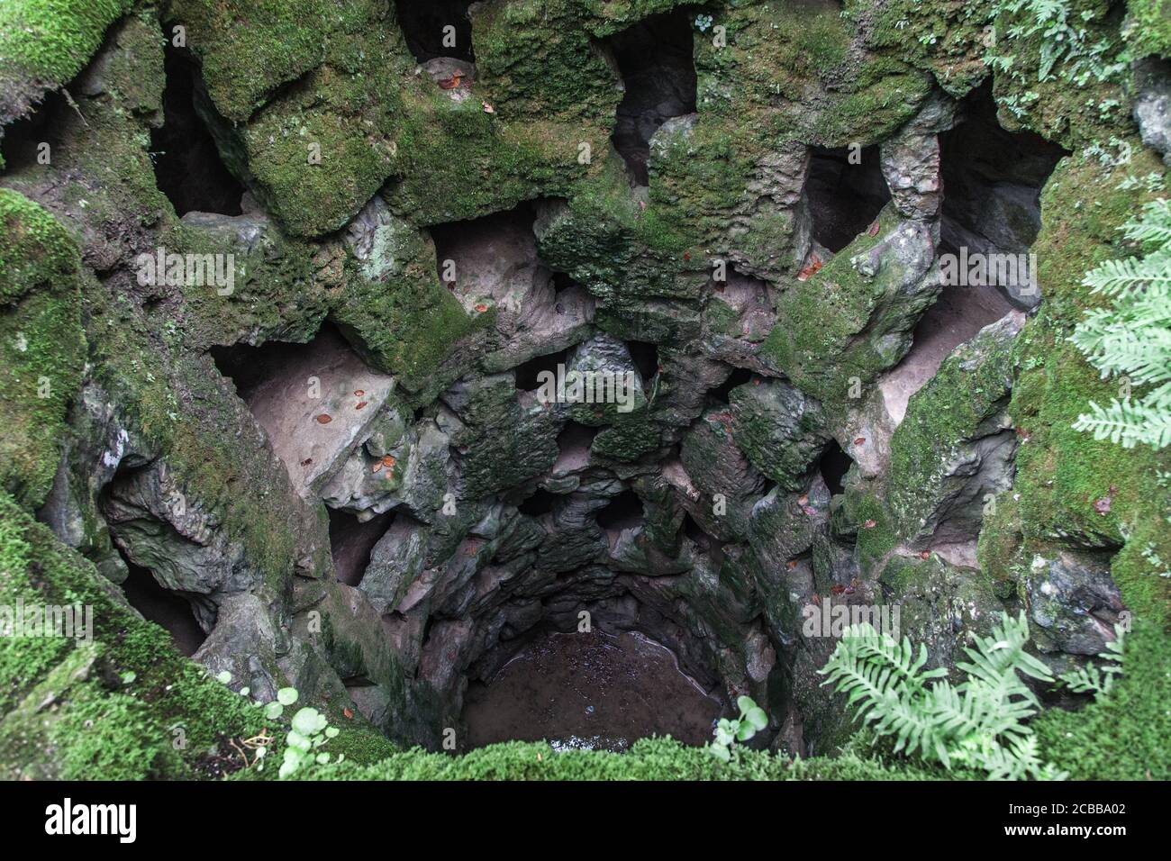 Unfinished Initiation Well at Quinta da Regaleira, Sintra, Portugal. Stock Photo