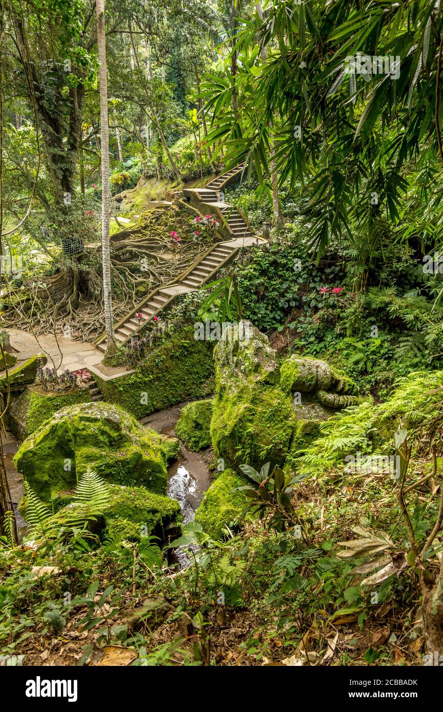 Garden in Pura Goa Gajah, Bali, Indonesia Stock Photo