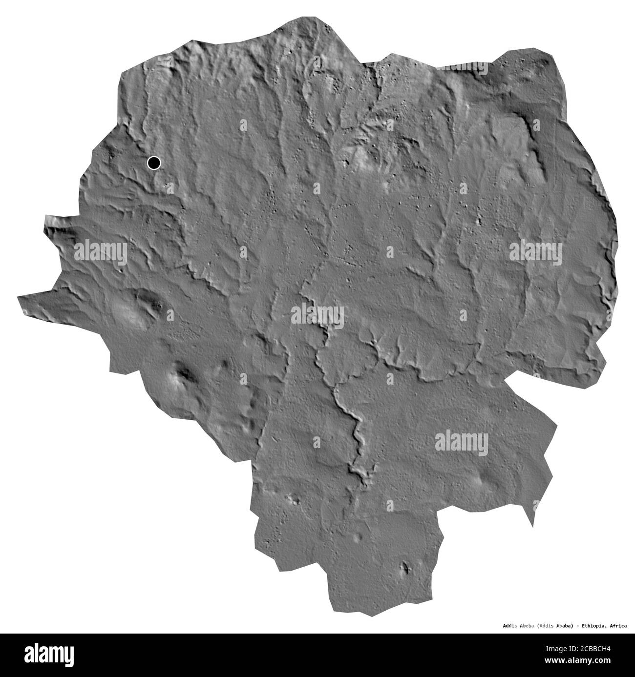 Shape of Addis Abeba, city of Ethiopia, with its capital isolated on white  background. Bilevel elevation map. 3D rendering Stock Photo - Alamy