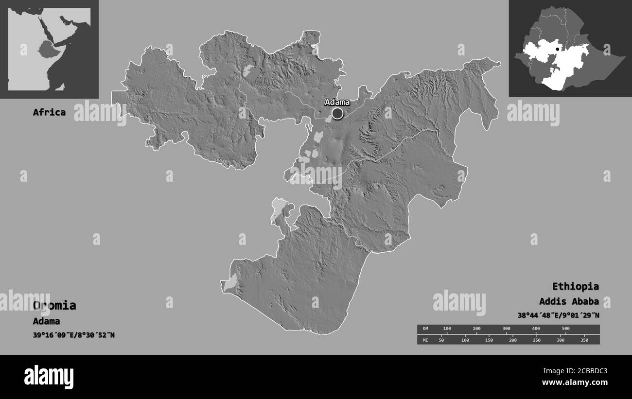 Shape of Addis Abeba, city of Ethiopia, with its capital isolated on white  background. Bilevel elevation map. 3D rendering Stock Photo - Alamy