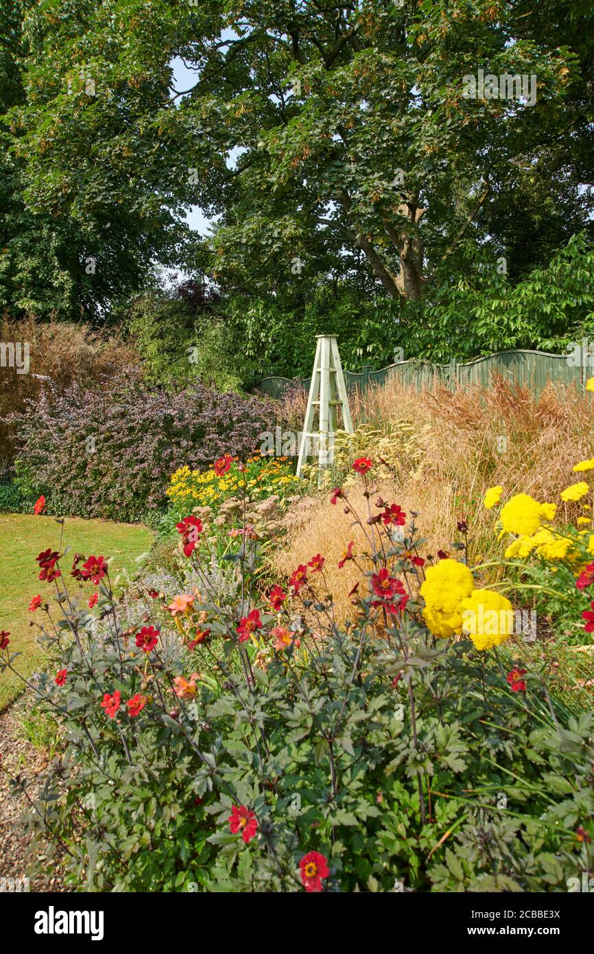 Flower borders during the summer, in a English garden, East Yorkshire ...