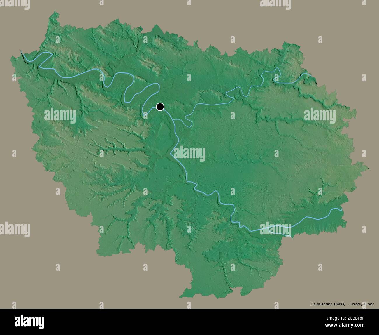 Shape of Île-de-France, region of France, with its capital isolated on ...