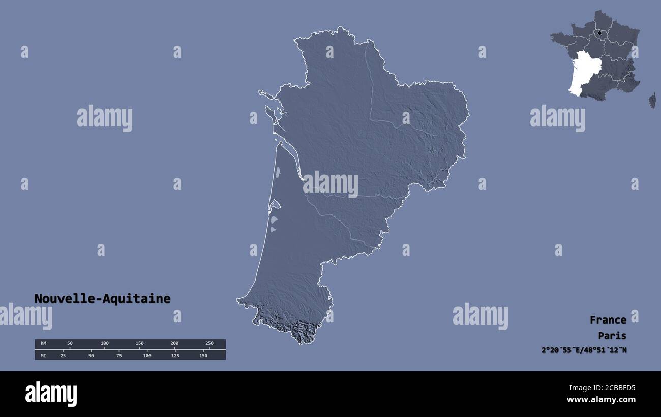 Shape of NouvelleAquitaine, region of France, with its capital