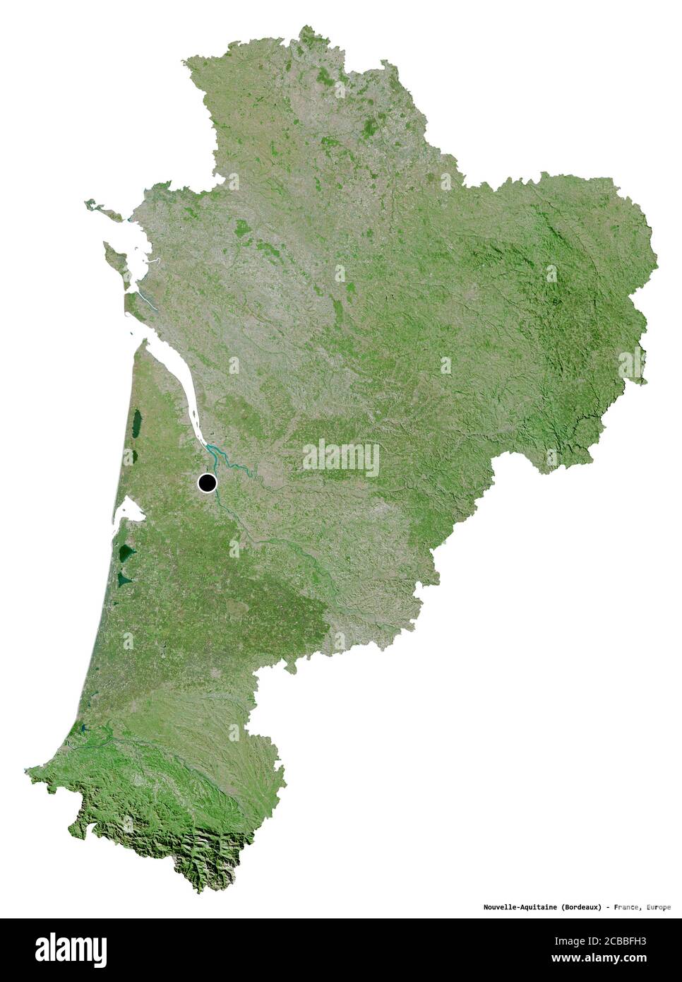 Shape of NouvelleAquitaine, region of France, with its capital