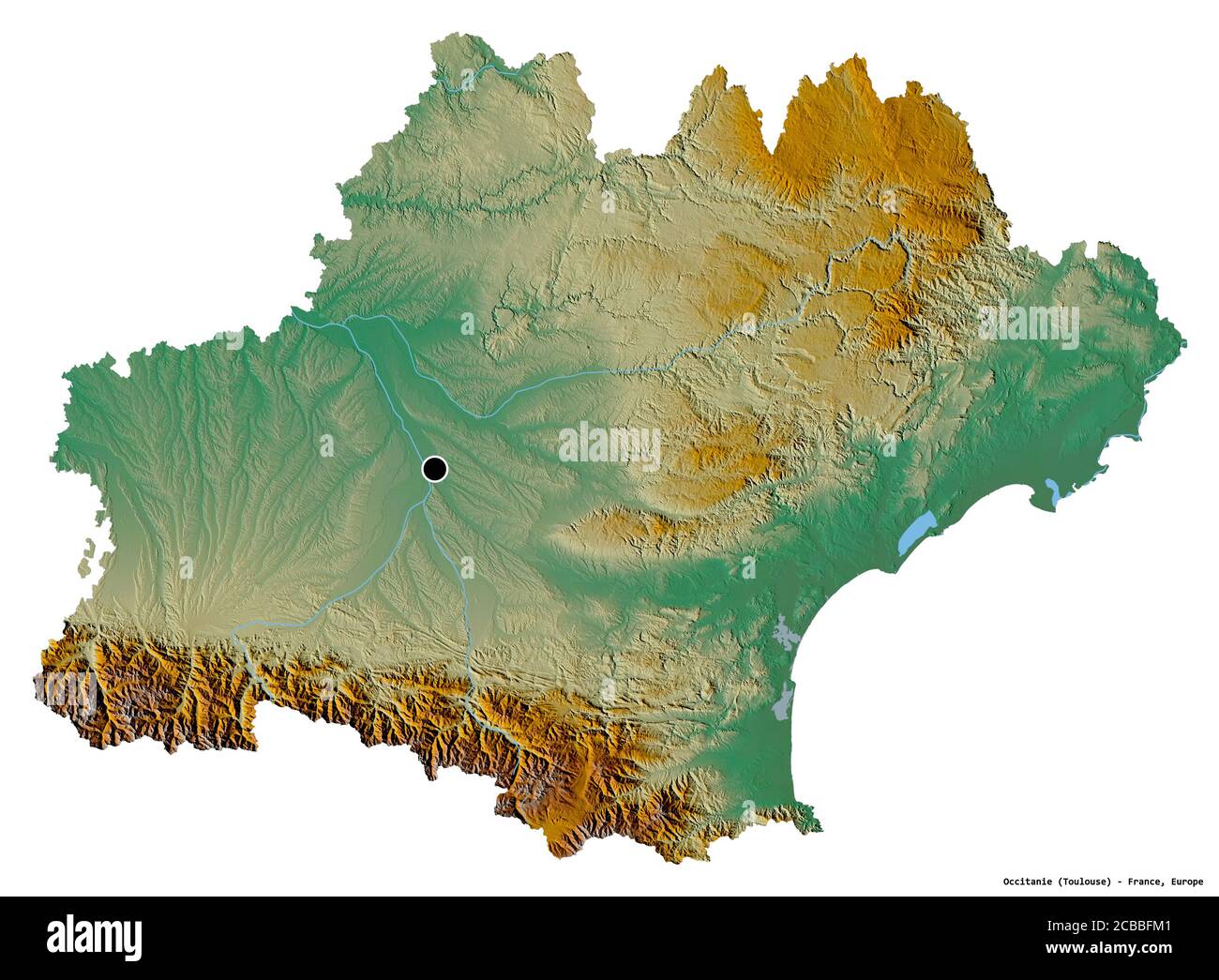 Shape Of Occitanie Region Of France With Its Capital Isolated On Shape Of Occitanie Region Of France With Its Capital Isolated On