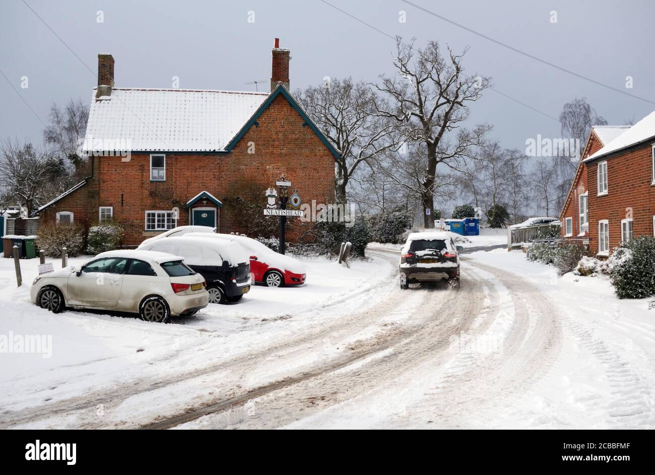 Heavy snowfall in the village of Neatishead during the winter of 2017/2018 Stock Photo
