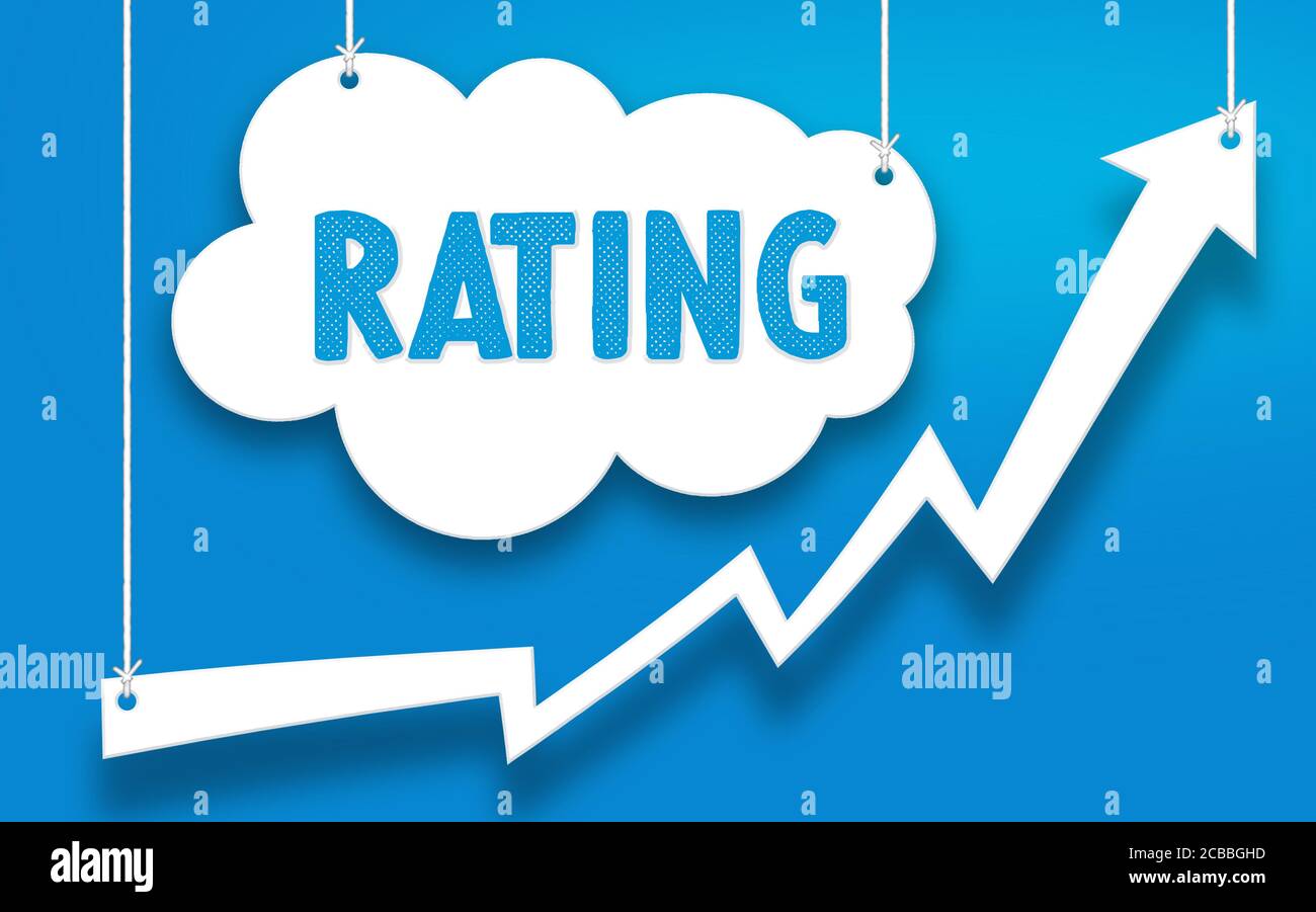 Rating - classification or ranking of someone or something based on a comparative assessment of their quality, standard, or performance Stock Photo