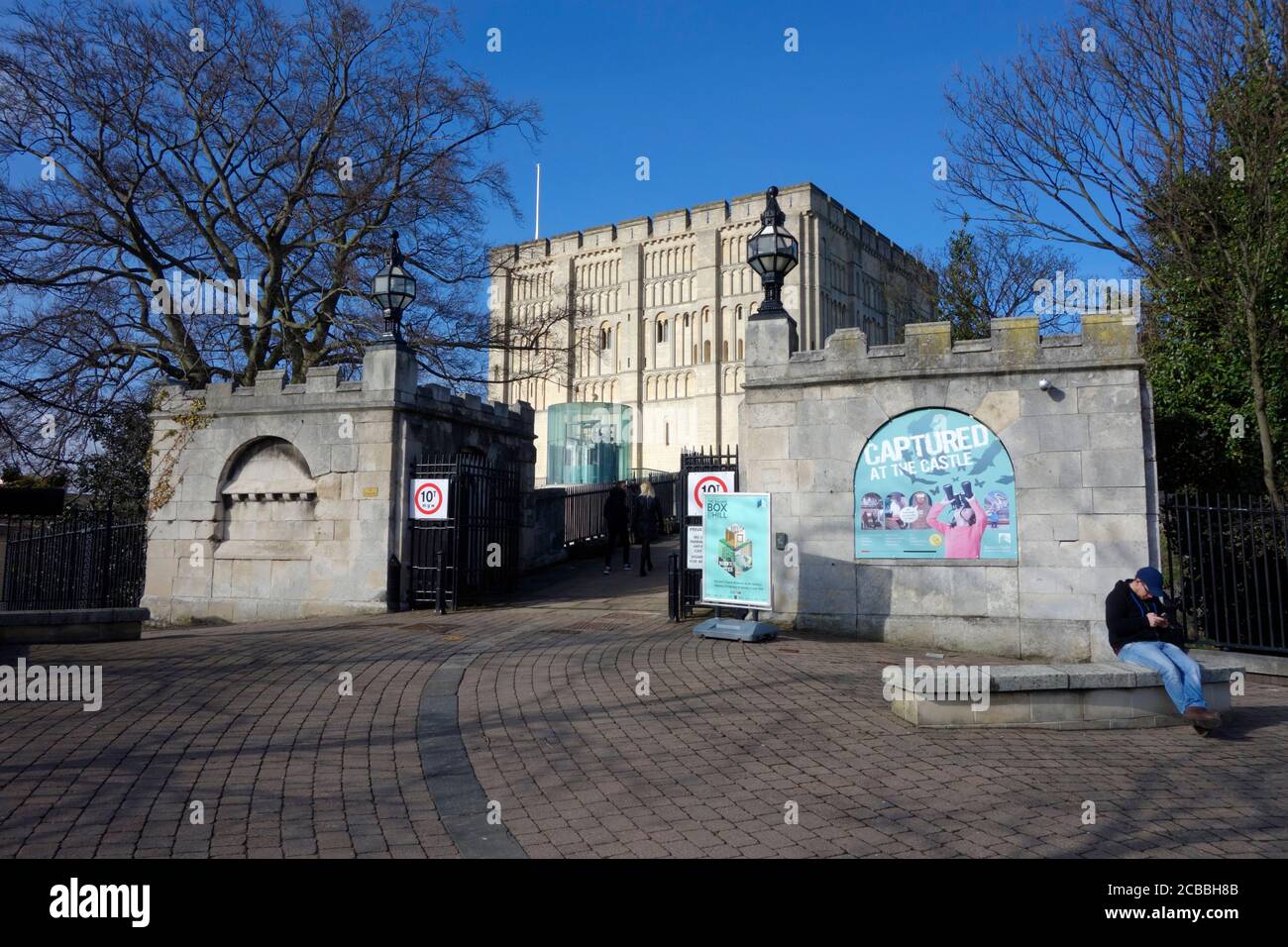 The entrance to Norwich Castle from the castle gardens Stock Photo