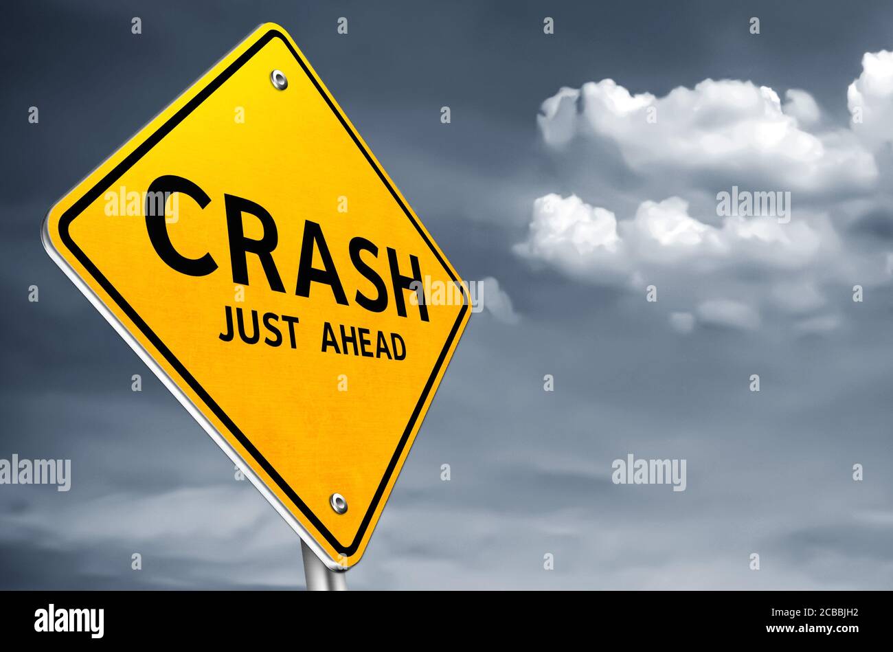 CRASH just ahead - road sign message Stock Photo
