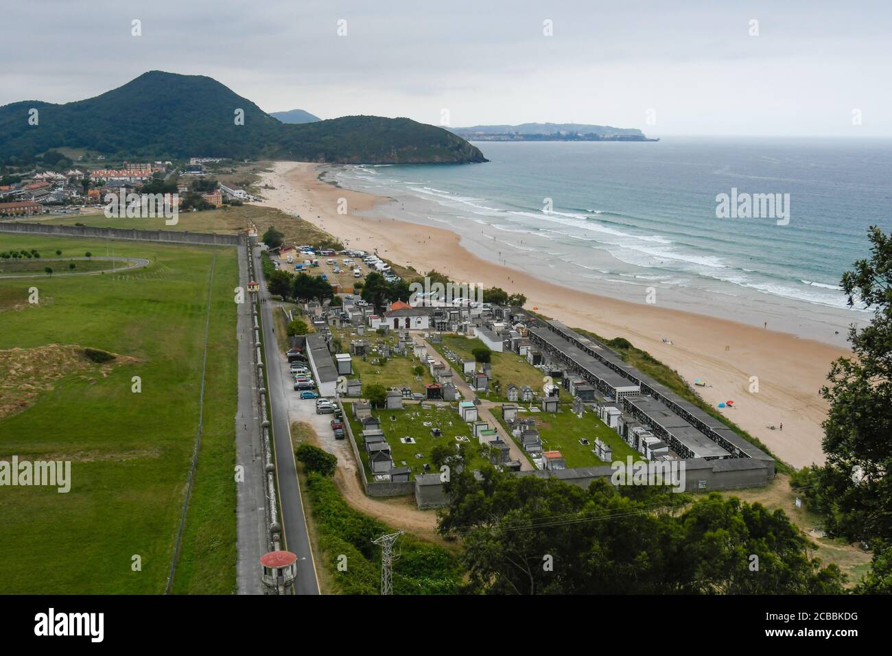 Panoramic view of Berria beach from Monte Buciero Stock Photo
